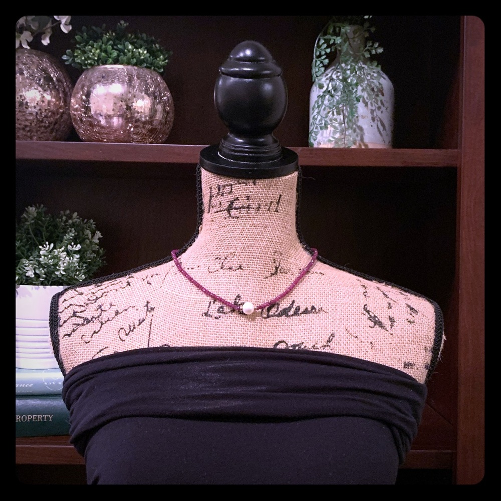 Red Crystal & Semi-Precious Pearl Necklace
